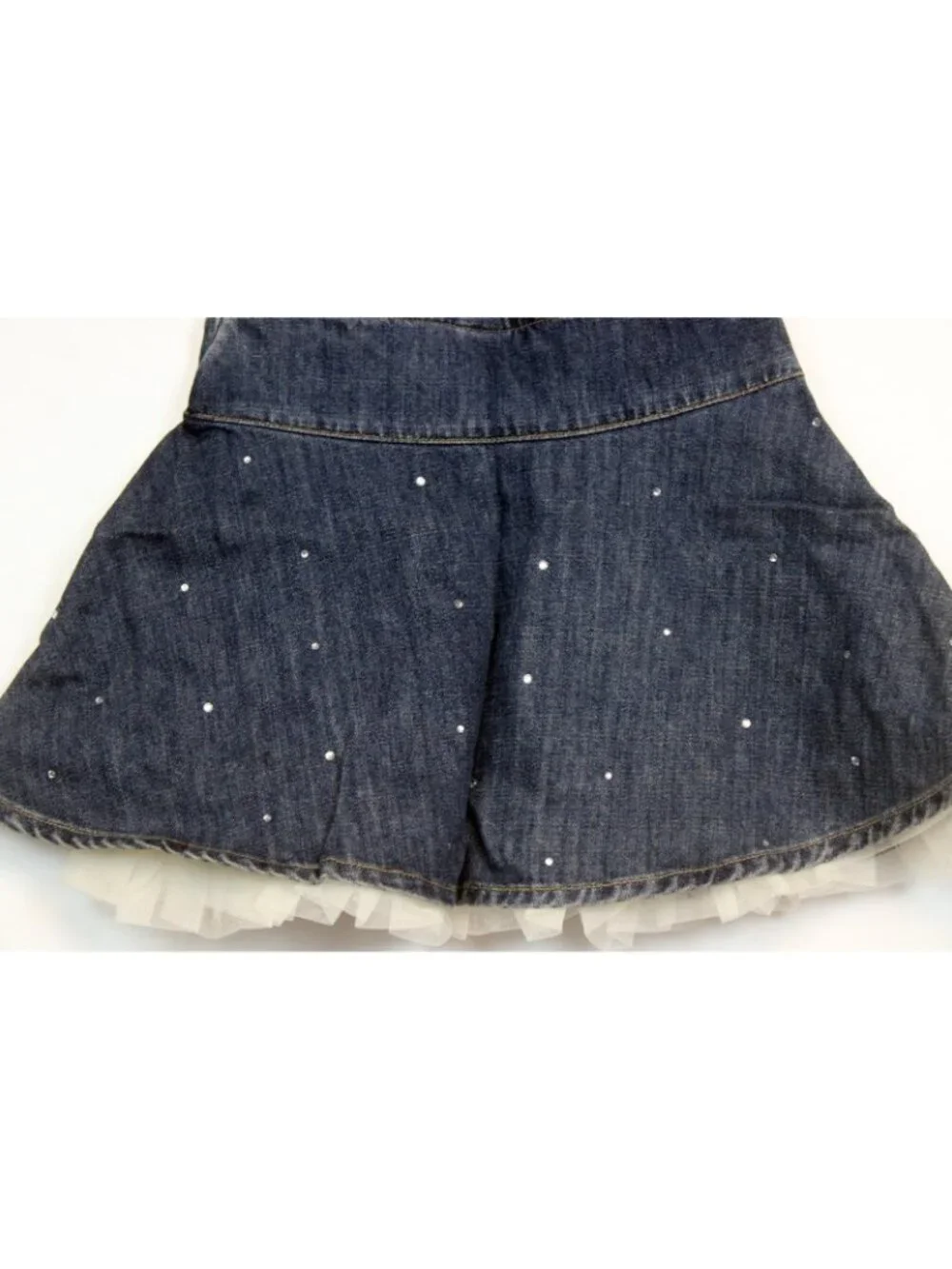 2008 Gymboree Winter Snowflake Denim Skirt Tulle Rhinestones Flare sz 12 Lined
